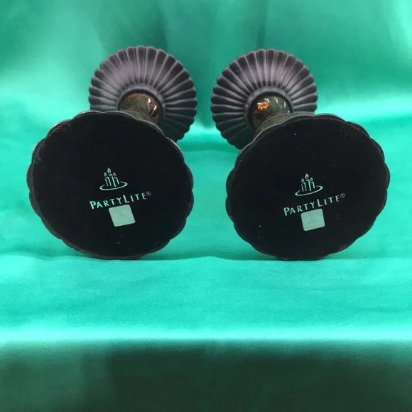 PARTYLITE Global Fusion Taper/Pillar Holder Amber Glass/Black Metal—P8722–(Pair) - Picture 4 of 11